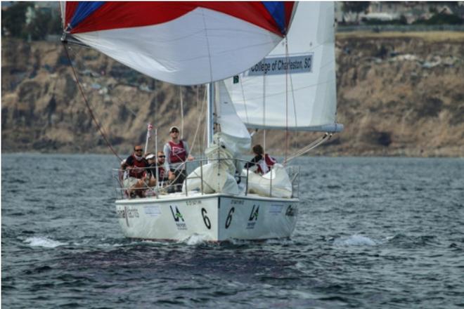 College of Charleston sailing downwind toward the finish - Port of Los Angeles Harbor Cup © Jeremy Leonard / Sail Revolution http://www.transpacyc.com/